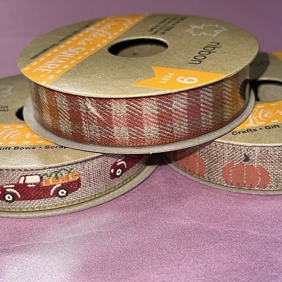 Crafters Square Ribbon Lot of 3 - 3 yards each Fall theme Pumpkin Thanksgiving - Picture 4 of 6